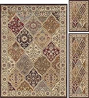 Vista 2 de Cambridge - Juego de alfombras multicolor de 3 piezas, sala de estar, comedor, dormitorio, entrada, cocina, alfombras para sala de estar