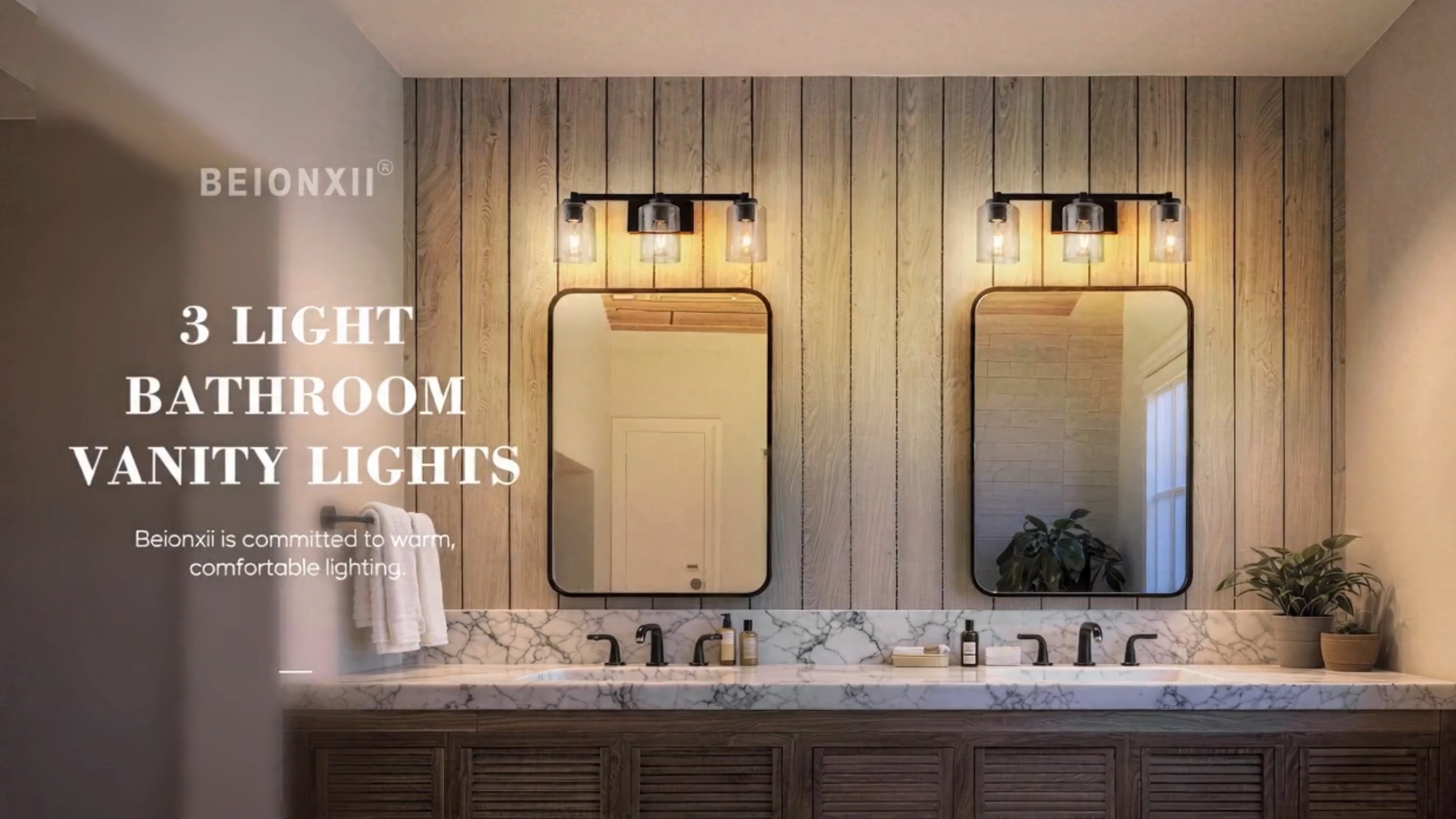 Image of Beionxii Bathroom Vanity Lights, 3-Light Vintage Wall Sconce Light Fixtures, Oil Rubbed Bronze Finish with Clear Seeded Glass (24.5 inch W x 8.7 inch H) - MB9002 Series