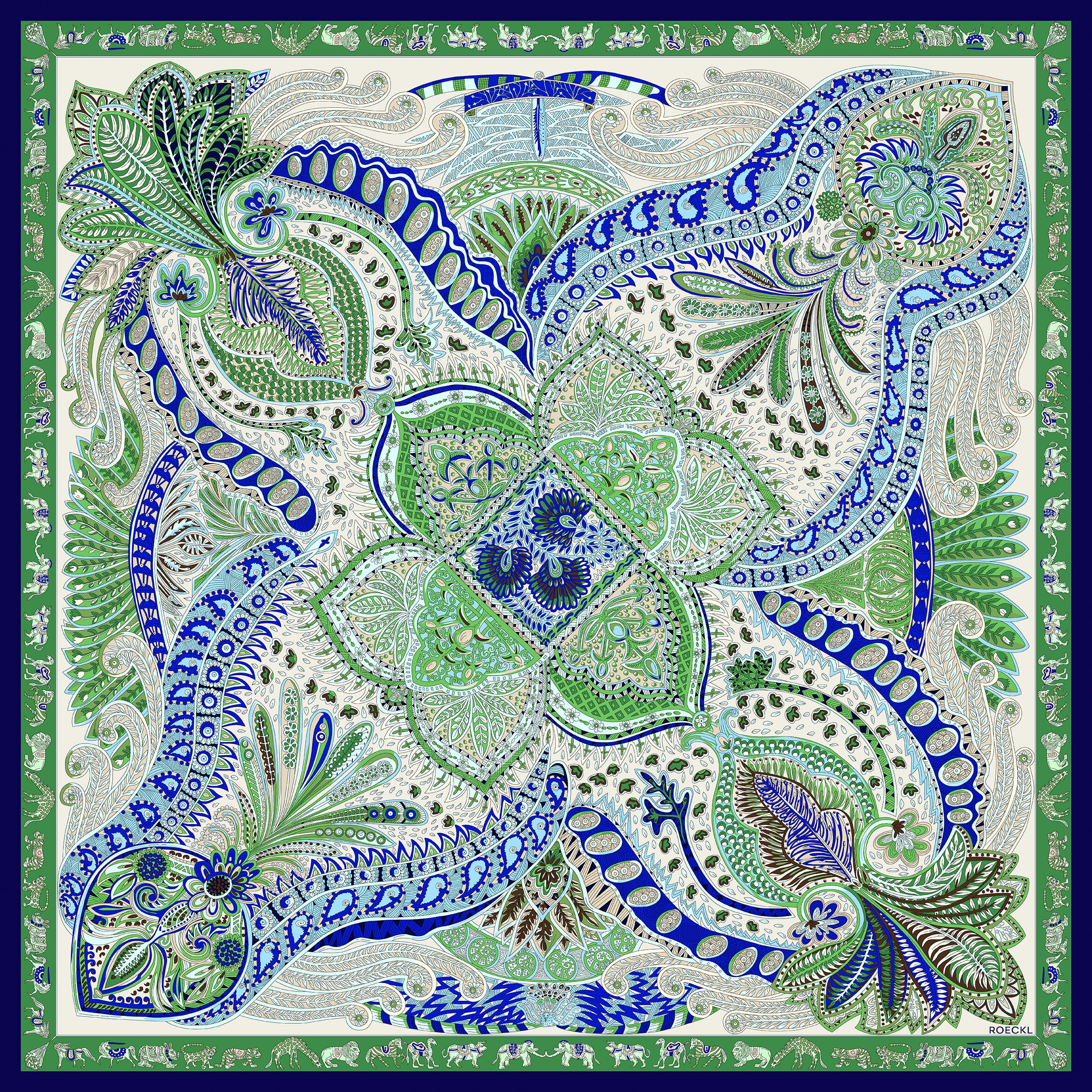 Roeckl Seidentuch Vibrant Paisley 90x90 Multi Green 9890