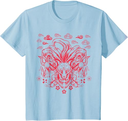 Miniatura 7 de Camiseta de anime japonés Nine Tails Fox Kitsune, Negro -