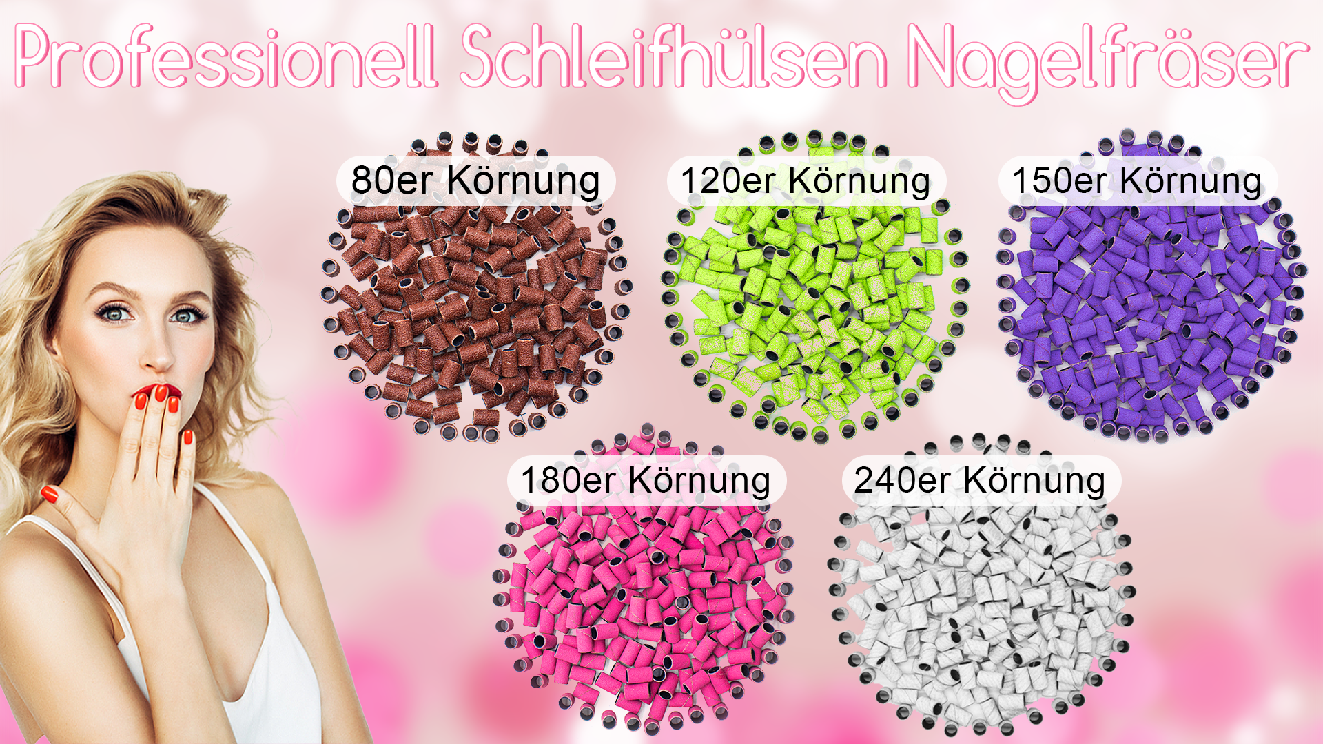 150 Schleifhülsen Für Nagelfräser – In Körnungen 80, 120, 180, Mit Aufsätzen Für Maniküre & Pediküre