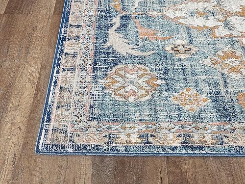 Miniatura 5 de Abani Alfombra tradicional azul y beige de 5 pies 3 pulgadas x 7 pies 6 pulgadas, colección Oporto, alfombras de estilo vintage