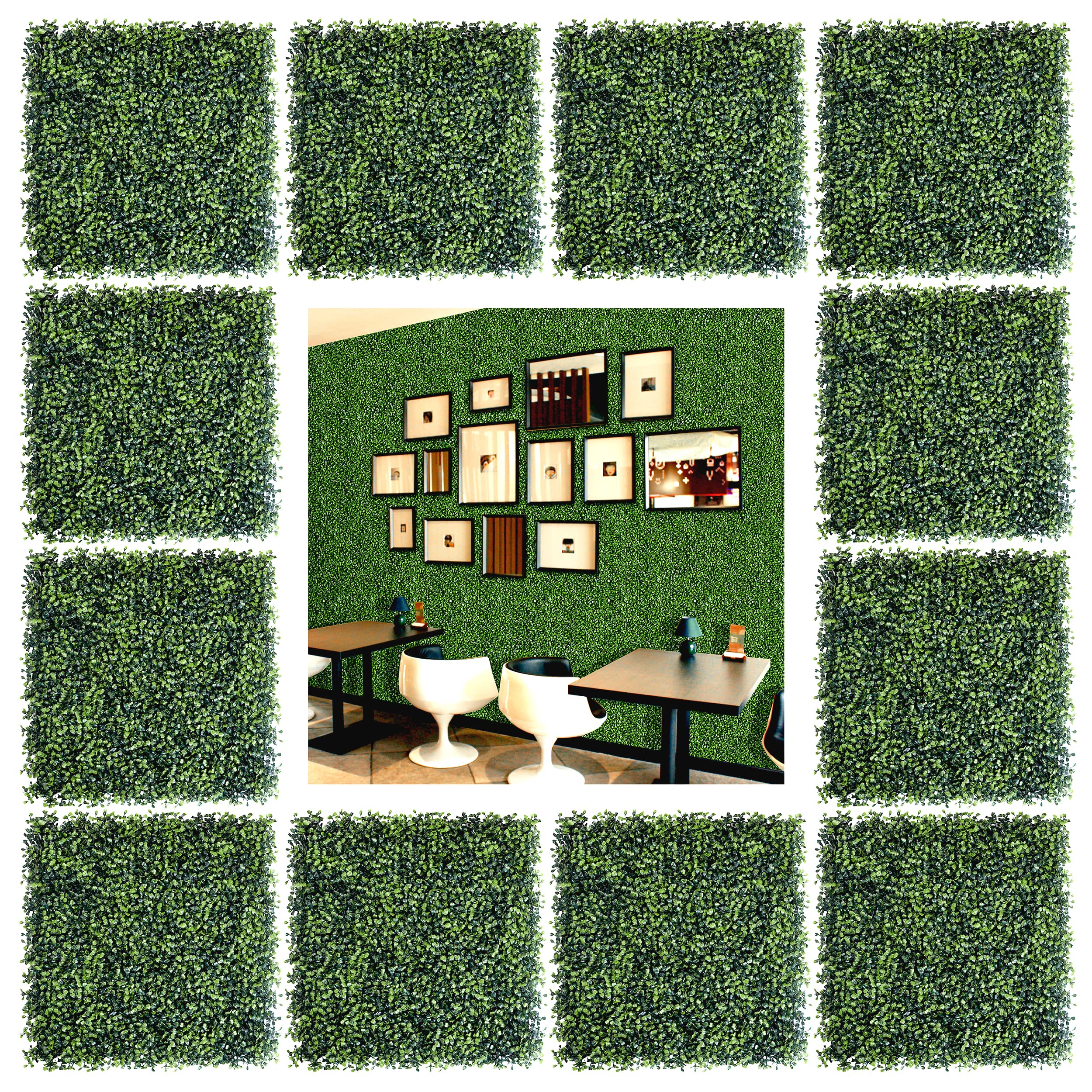Bybeton Artificial Grass Wall Panels,20"x 20" (12Pcs) UV-Anti Boxwood Panels Greenery Wall Backdrop for Indoor Outdoor Privacy Protected and Garden, Balcony,Privacy Fence Screen Décor