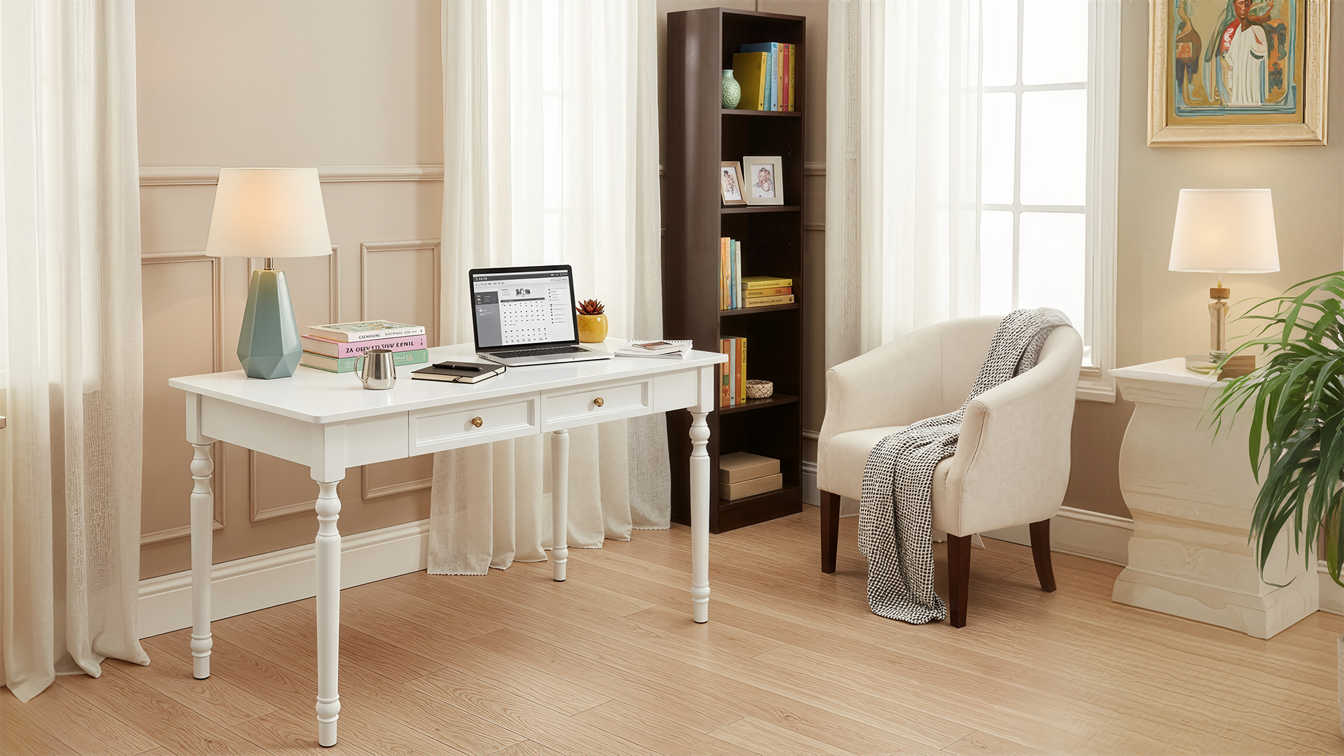 BaoBaJiu Solid Wood Desk with Drawers, 100cm Dark Walnut Computer