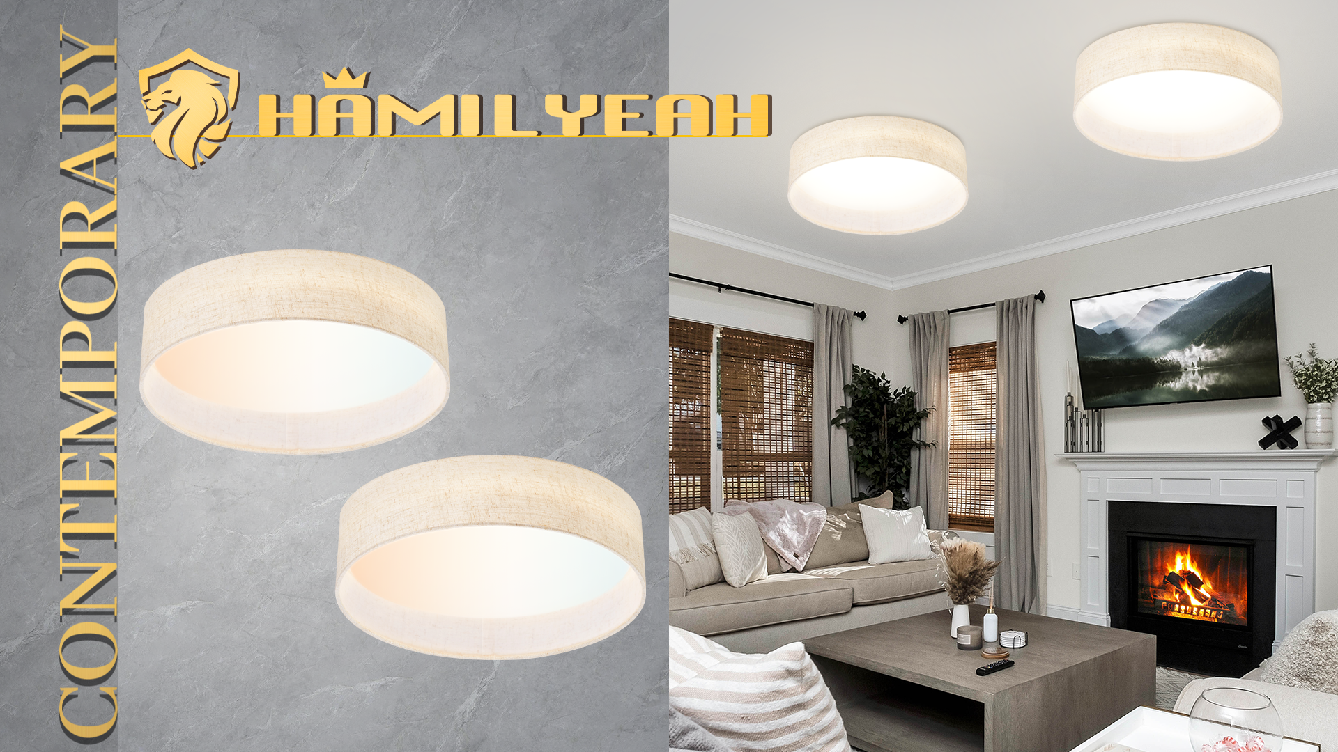 Hamilyeah LED Flush Mount Ceiling Light Fixture Set of 2, Dimmable