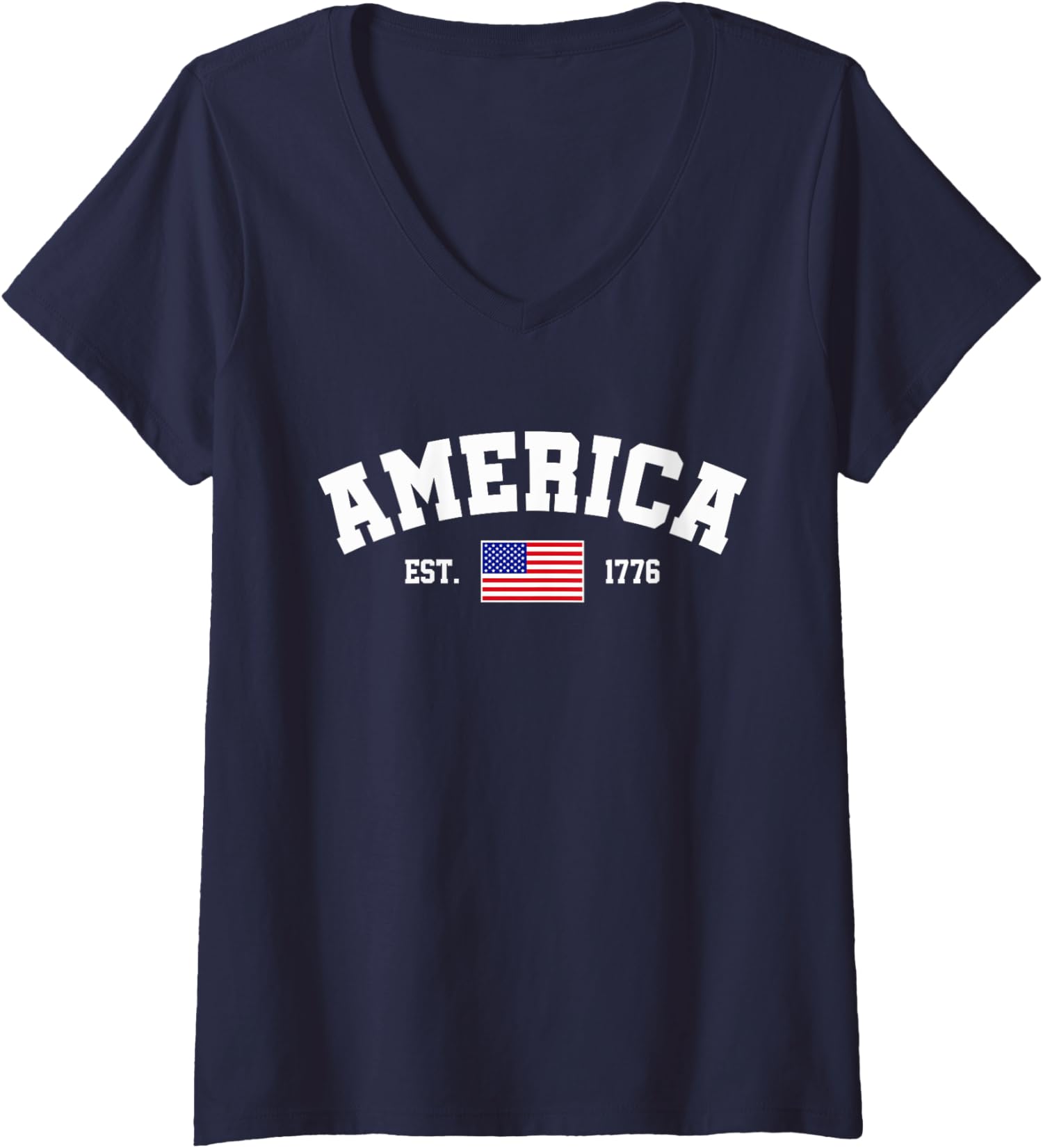 Est 1776 Patriotic US American Flag 4th Of July Ladies' V-Neck Tshirt - Picture 3 of 5