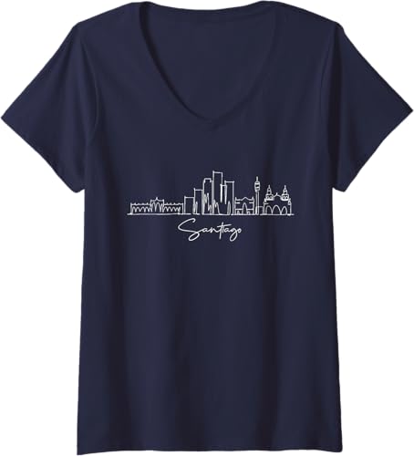 Miniatura 4 de Womens city skyline Santiago Chile V-Neck T-Shirt Black,Navy Blue,Baby Blue,Red,Dark Green,Dark Heather Grey,Heather Grey,Sapphire Blue,Pink,Purple