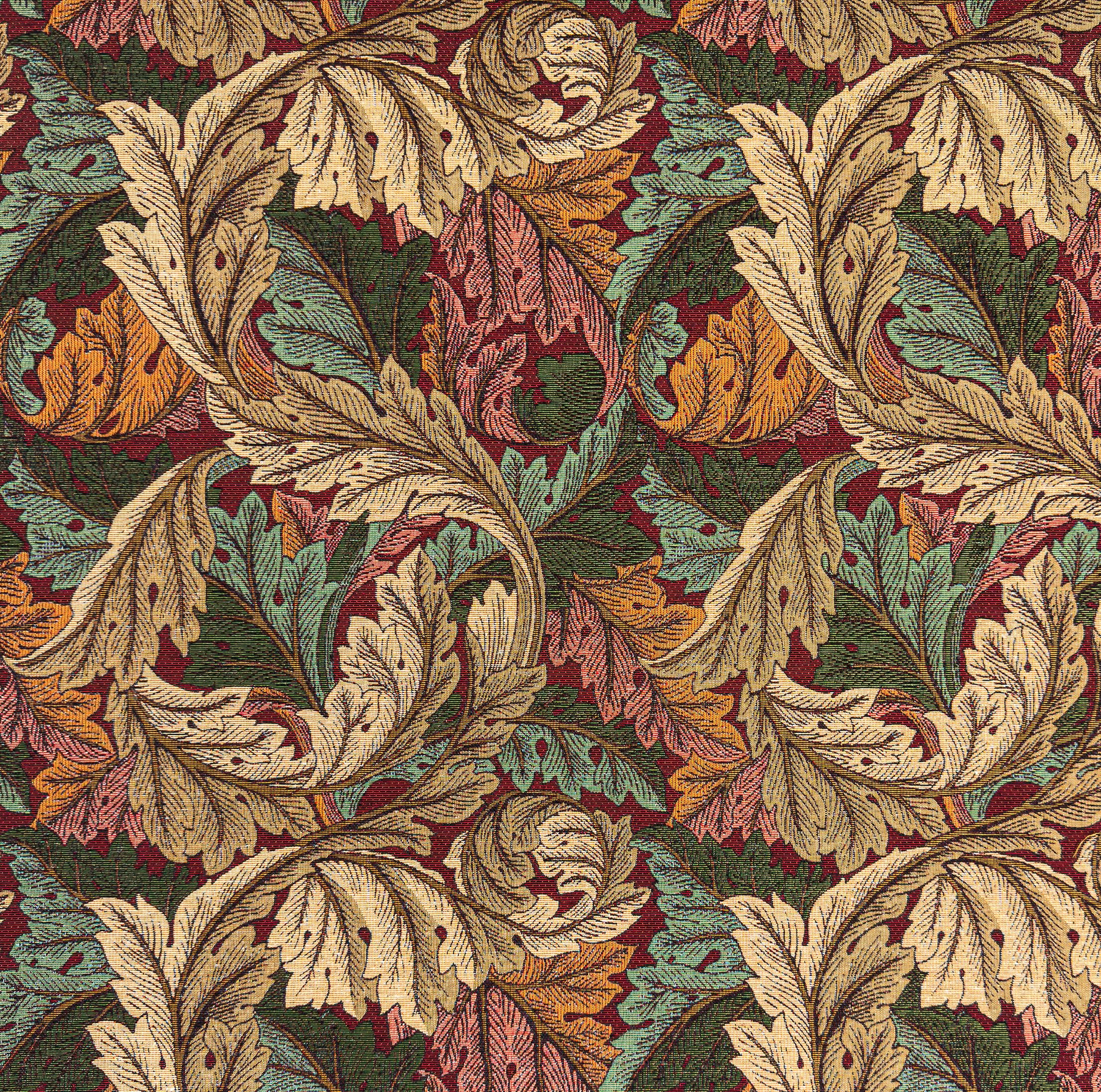 Glamour Secrets Multi Tapestry Fabric William Morris Acanthus Leaf Wine Red Upholstery Fabric Material Metre