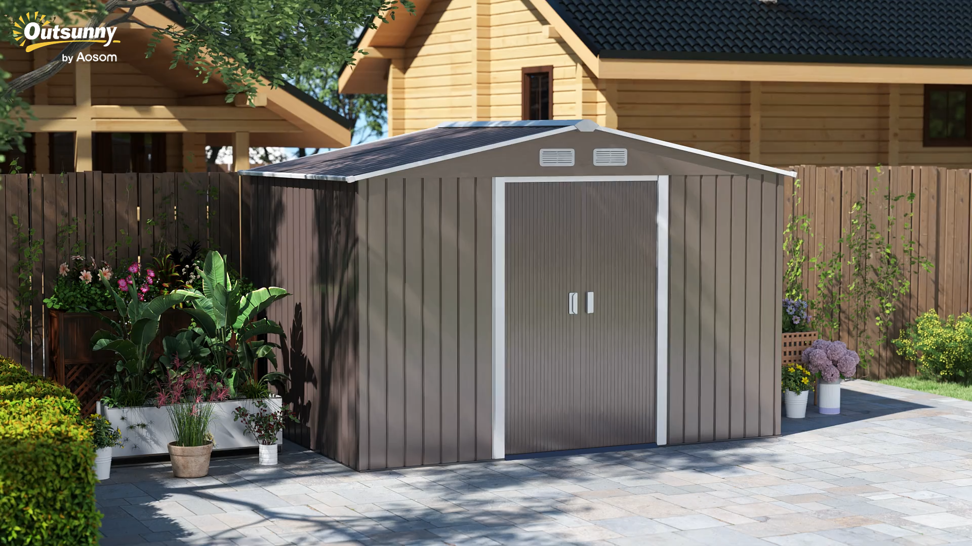 Outsunny 9' x 6' Garden Storage Shed with Foundation Kit, Metal