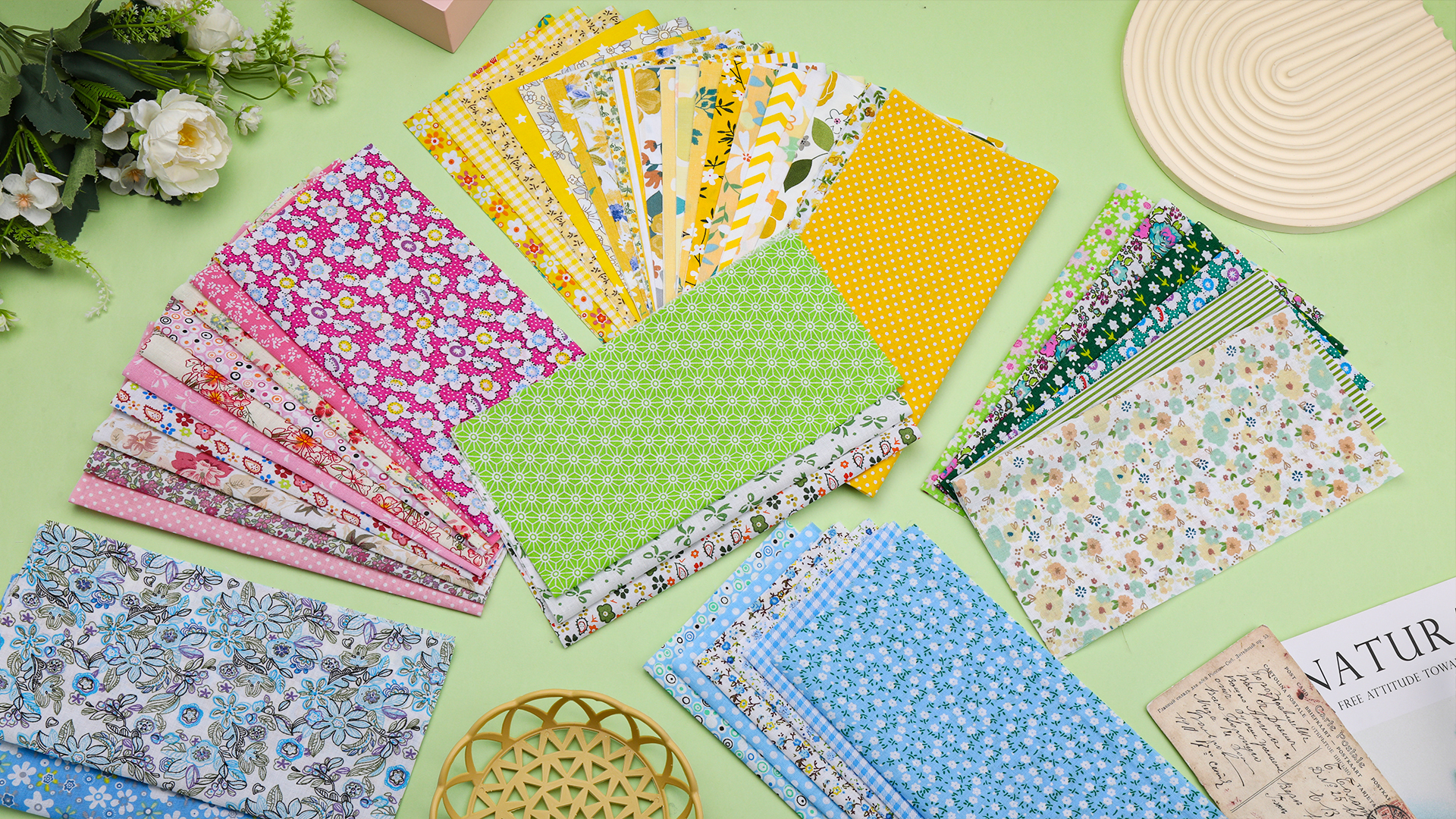 Image of 60 Pcs Quilting Fabric Square, Green Series Precut Fabric Squares