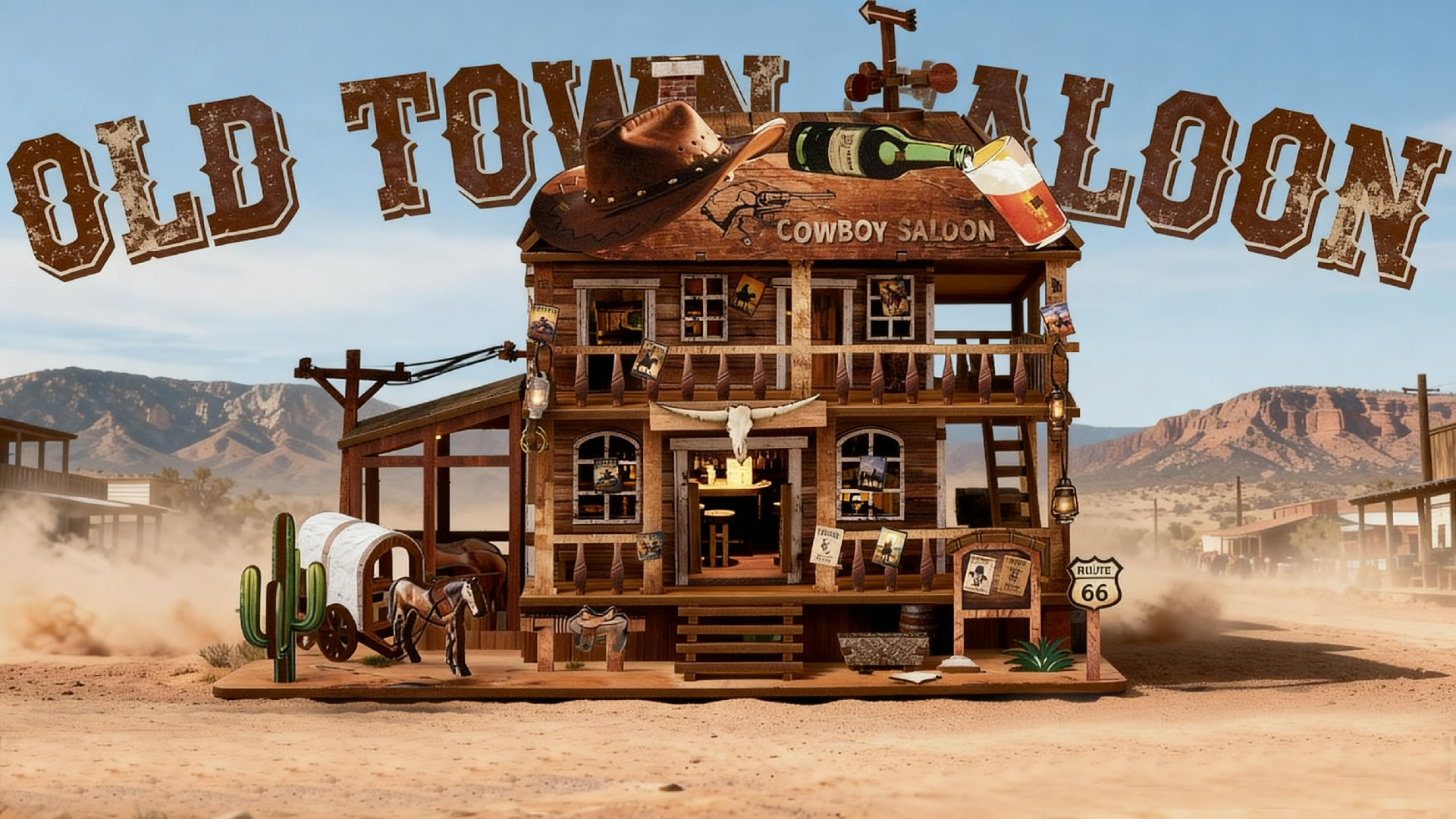 Miniature Saloon Cowboy – Kit Puzzle Bois 3D Avec LED – Maison De Poupée 1/12 – 298 Pièces