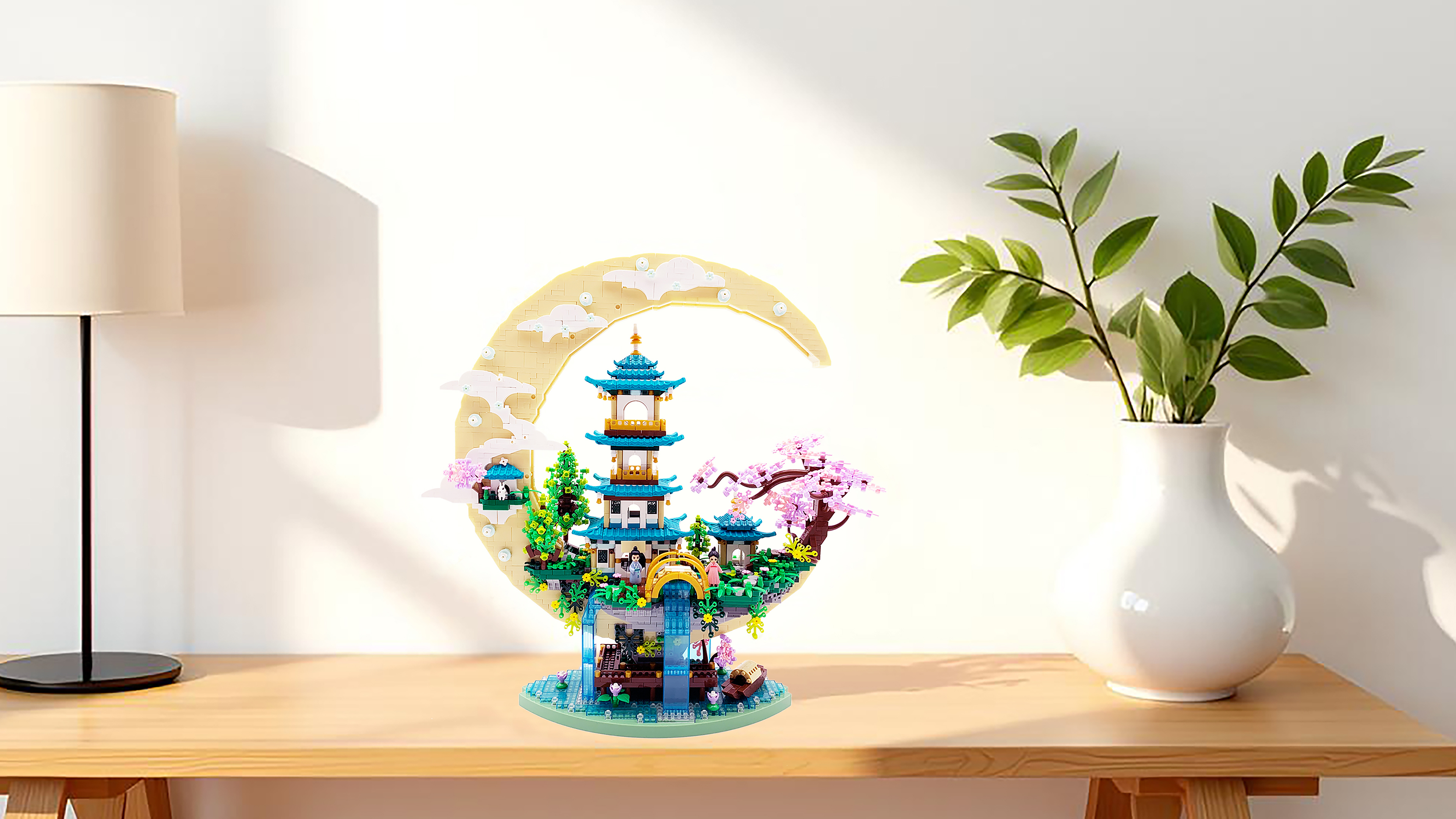 Verlicht Mini Chinese Architectuur van Maanpaleis Bouwstenen Set met
