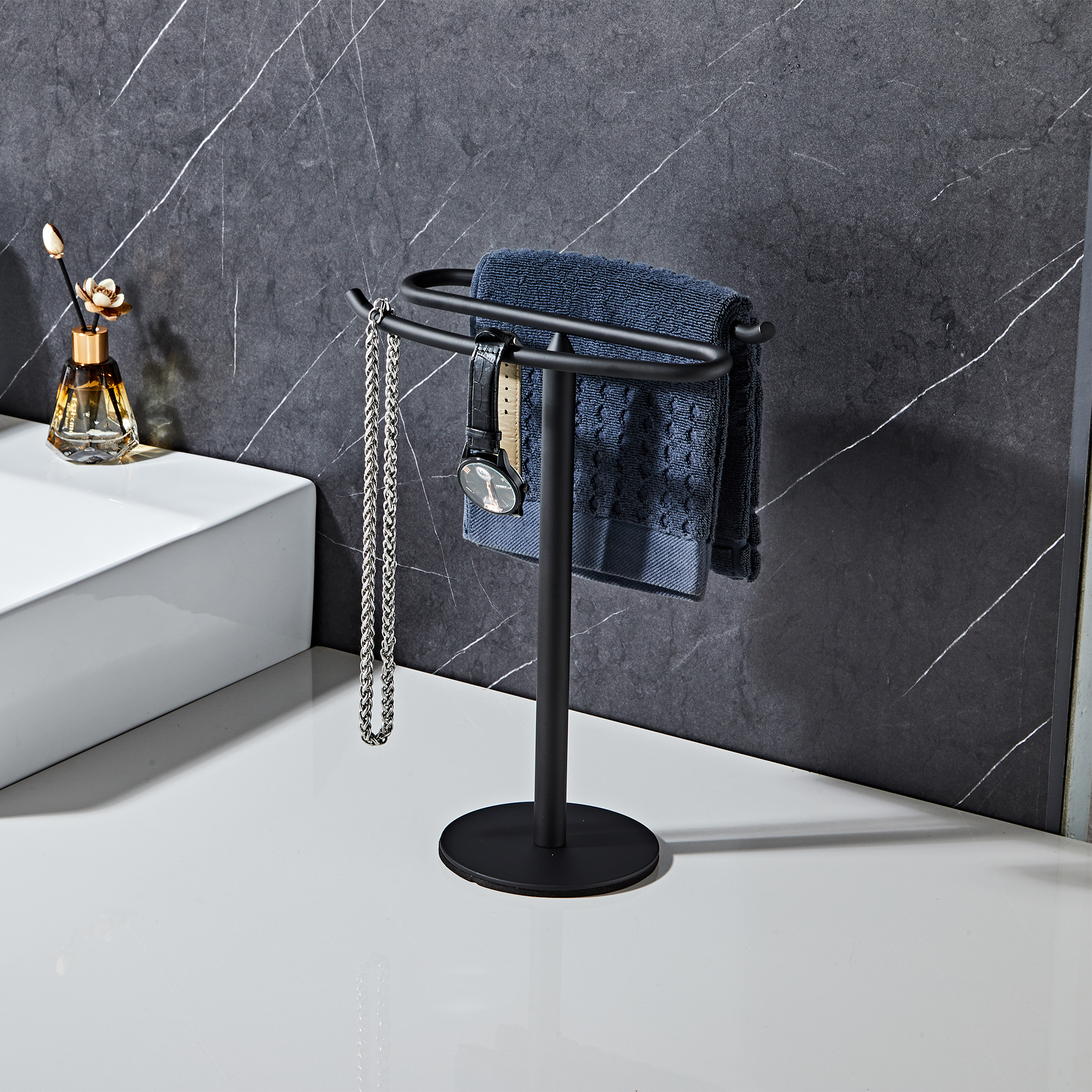 GGStudy Stainless Steel Hand Towel Holder Stand | Tabletop Towel Rack For Bathroom Kitchen (Matte Black) - View #5
