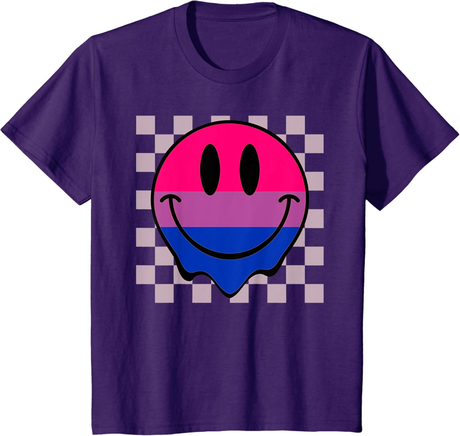 Hippie Smile Face Bisexual Pride Bi Flag Retro Groovy LGBT T-Shirt