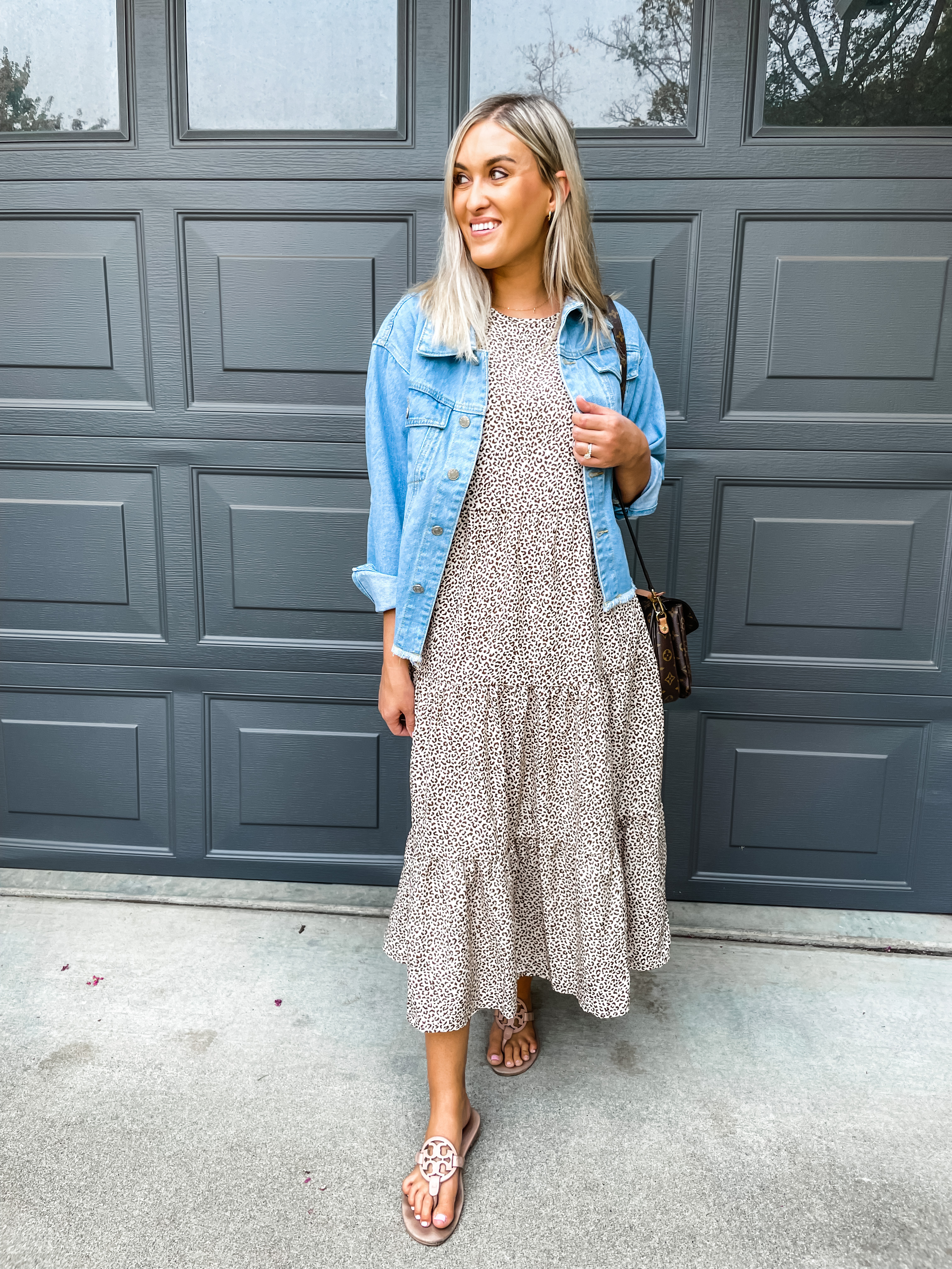 denim jacket with midi dress Watch Love this and combo! on Amazon Live 18m BURU Exclusive Blue Damask Color:Breezy Blue Stripe