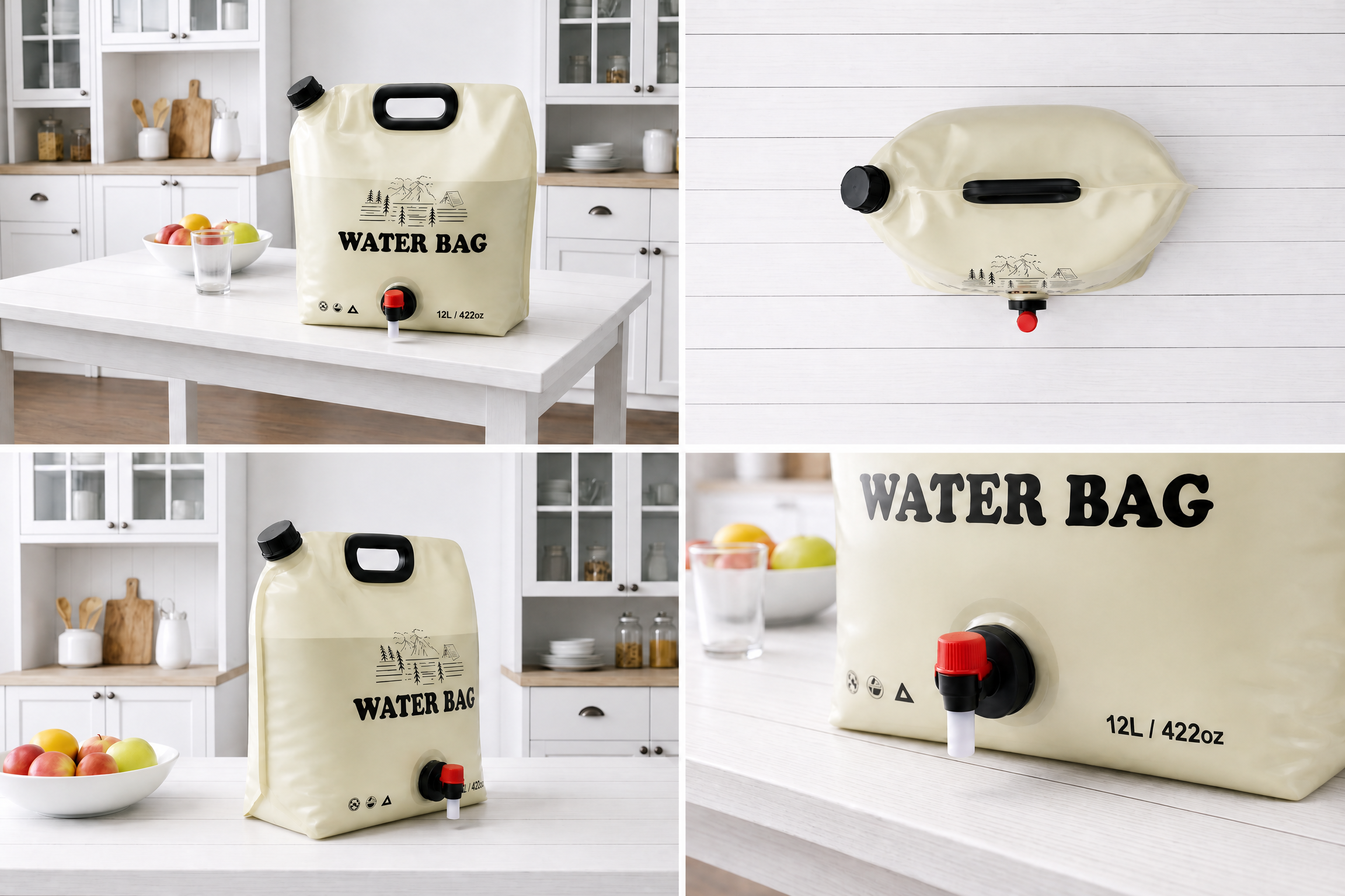 Set de 4 recipientes plegables para agua de 3.17 galones con grifo WMXWAN para camping, senderismo, viaje y uso doméstico de emergencia miniatura 7