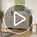 GarveeHome 4-Door Sideboard Buffet Cabinet, Natural Rattan Storage Cabinet, Boho Entryway Console Table, Coffee Bar Station for Dinning Room, Living Room, Kitchen, Black