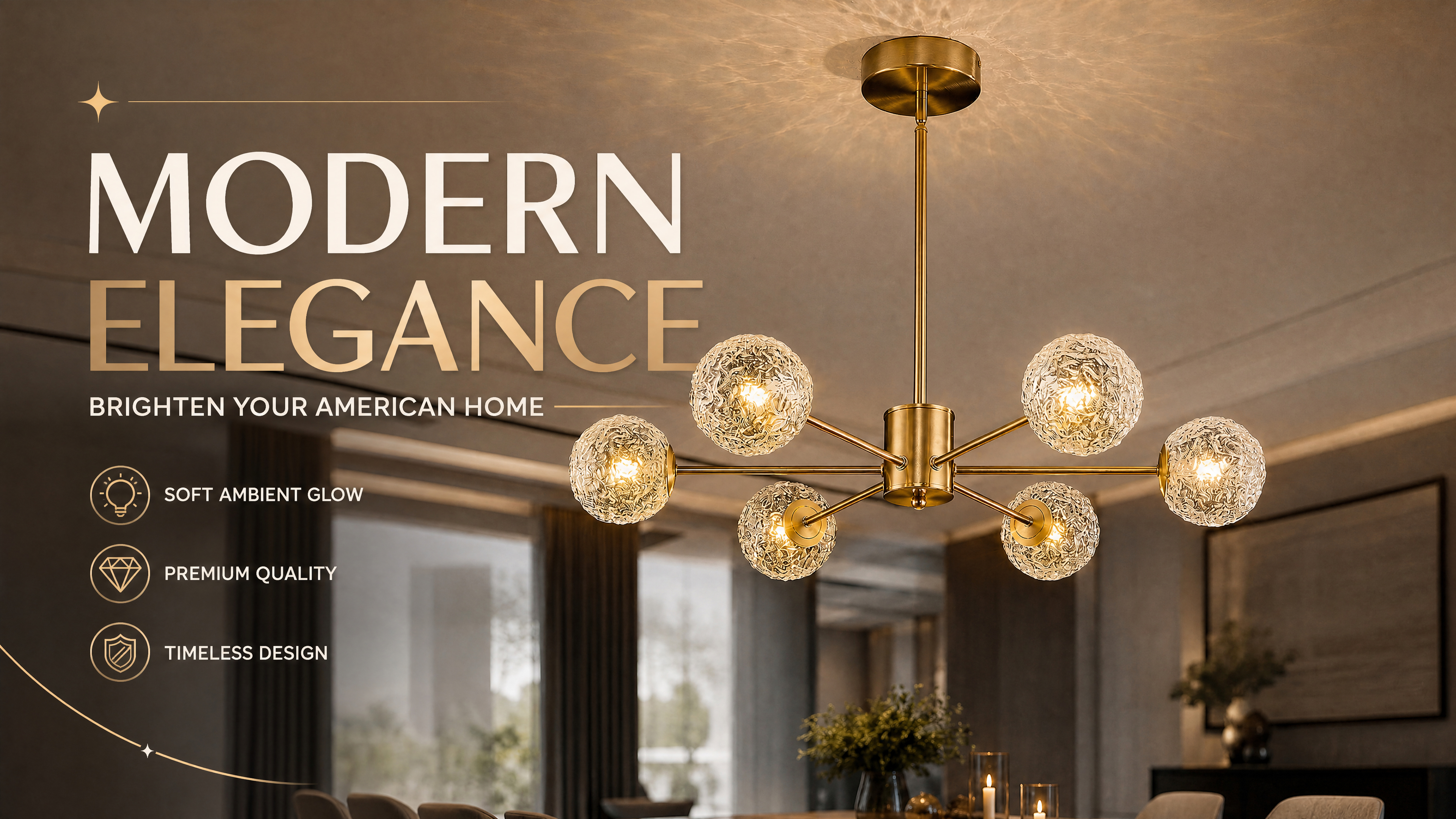 Image of Modern Gold Sputnik Chandelier,6-Light Clear Glass Globe Chandelier, Mid Century Pendant Light Fixture for Dining Room Kitchen Island Living Room Bedroom Entryway