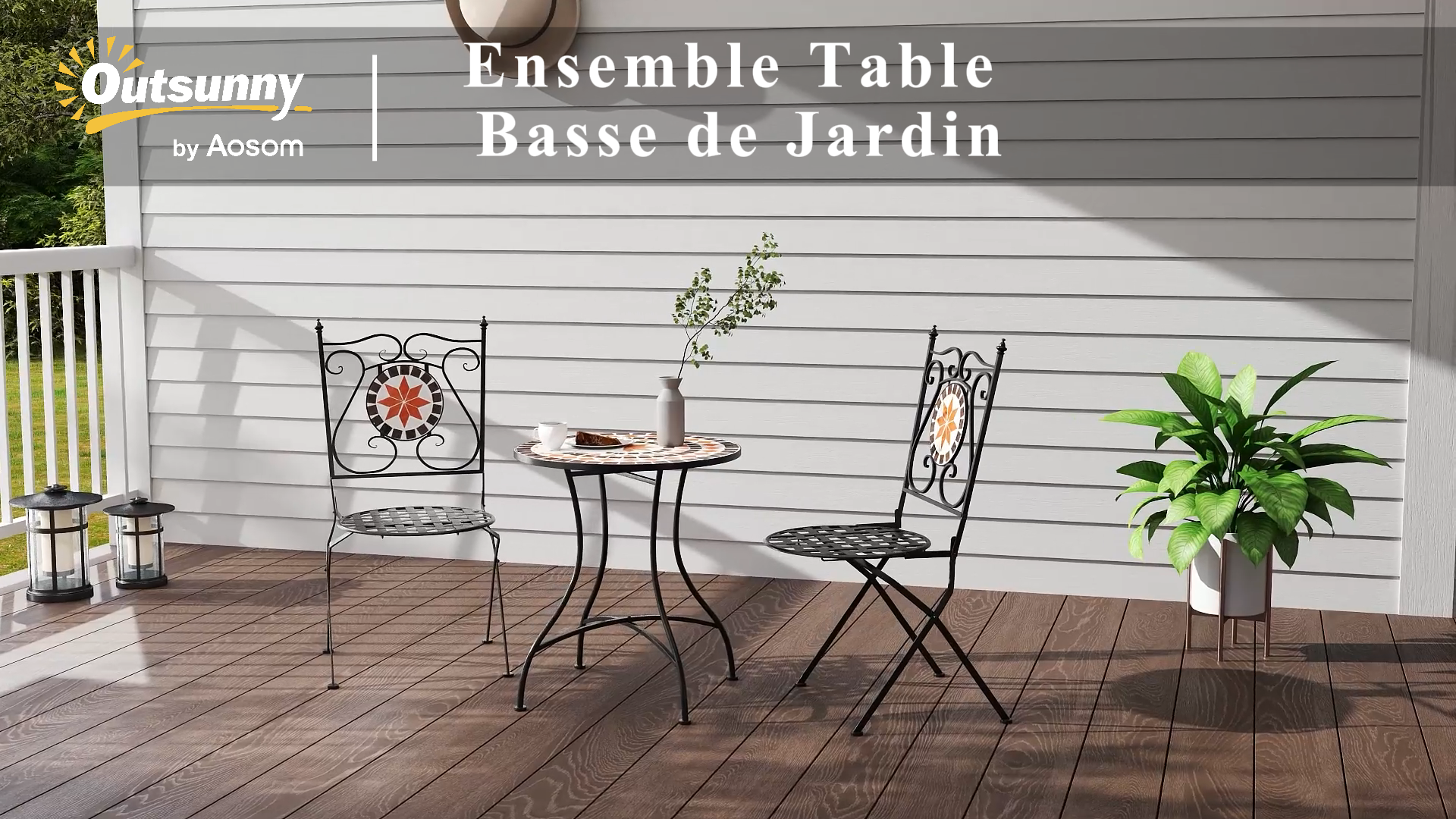 Ensemble Bistro Jardin 2 Places Outsunny - Table Et 2 Chaises Fer Forgé Noir - Motif Rose Des Vents