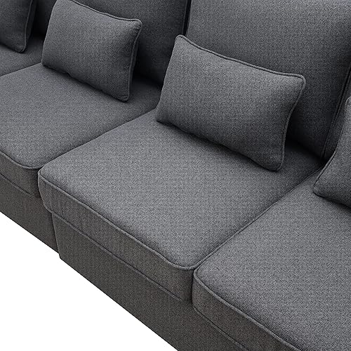 Miniatura 8 de LUMISOL Moderno sofá de 4 plazas, cómodo sofá modular tapizado con bolsillos para reposabrazos y 4 almohadas, sofá de estilo minimalista para sala