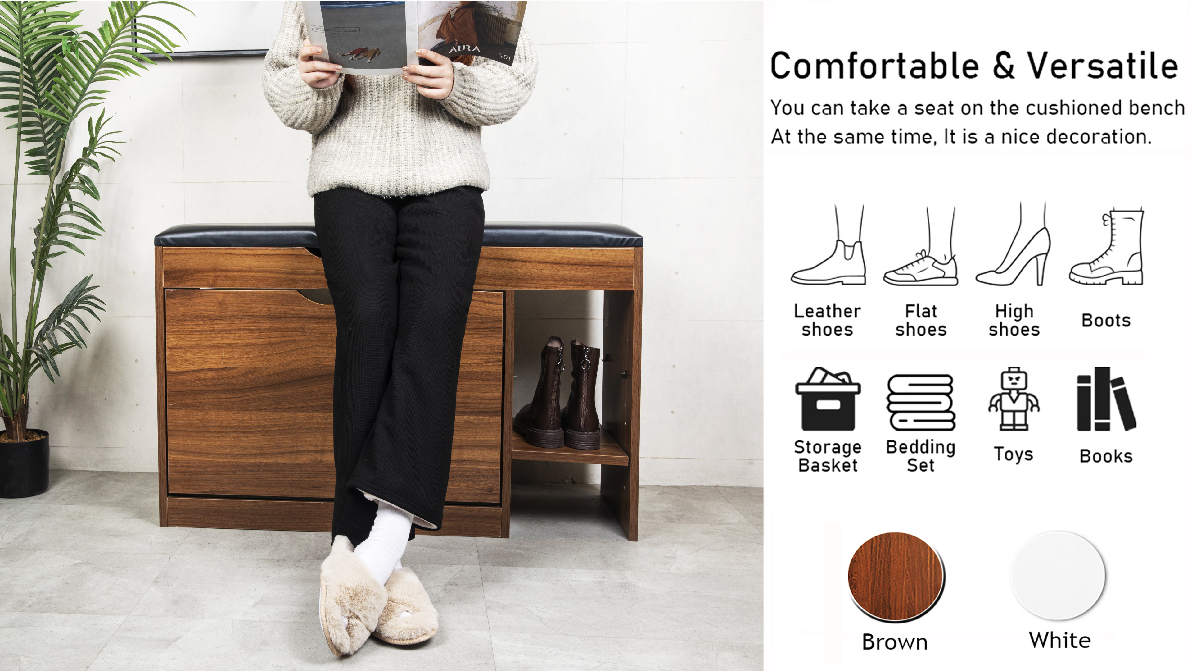 Amazon.com: YQ WHJB Leather Entryway Bench with Hidden Shoe Rack