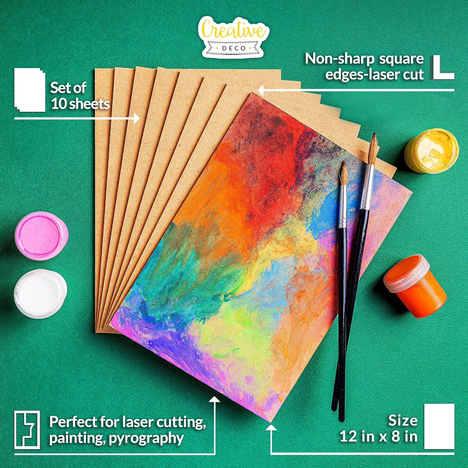 Creative Deco 10 x MDF Board Sheet | 12 x 8 | Perfect for Home Decor, Arts and Crafts, Painting, DIY Projects, Laser Cutter, CNC Machine, Scroll Saw, Stenciling, Pyrography