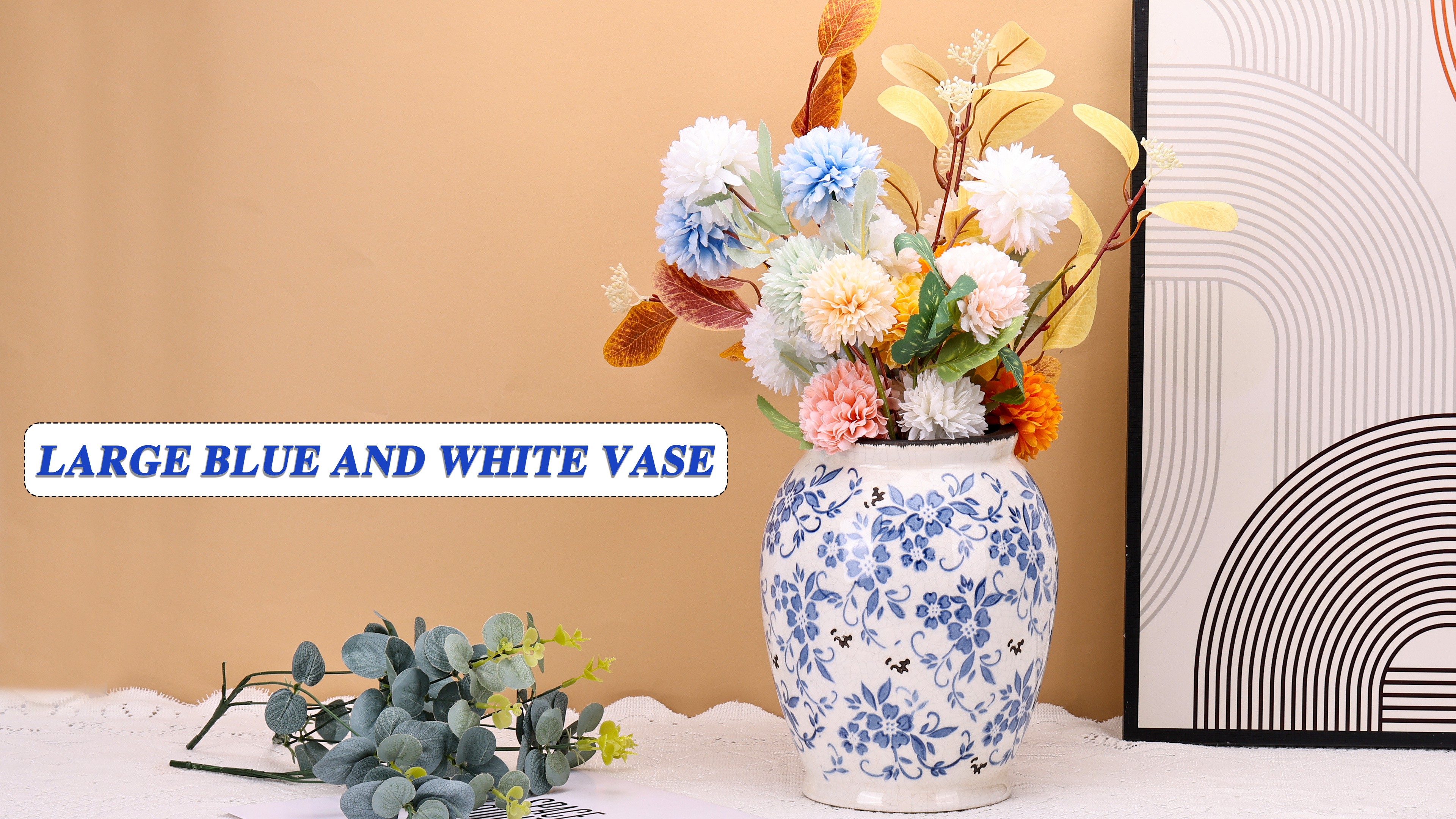 orenm Vase Ceramic Blue White - Decorative Vase Vintage, Porcelain