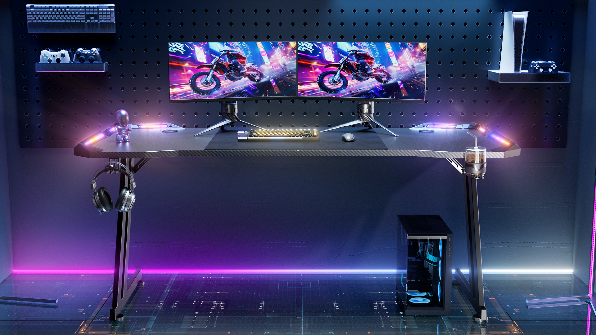 Amazon.com: HLDIRECT 63 Inch Gaming Desk with LED Lights