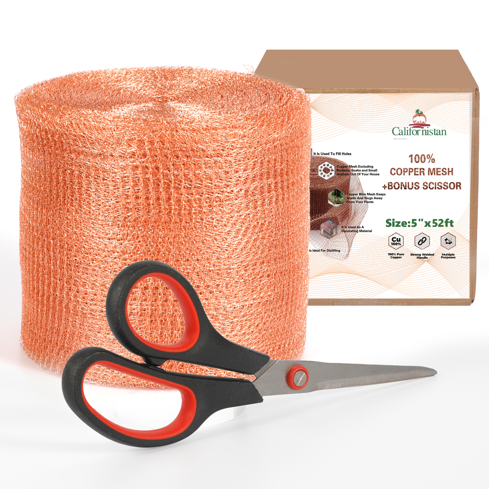 Image of Copper Mesh Rodent Control, 5in x 52ft- Rustproof Copper Mesh Roll for Rodent, Bat & Snail - Perfect for Hole Blocking, Gardening & Sealing Water Opening - Plus Bonus Scissor & Gloves