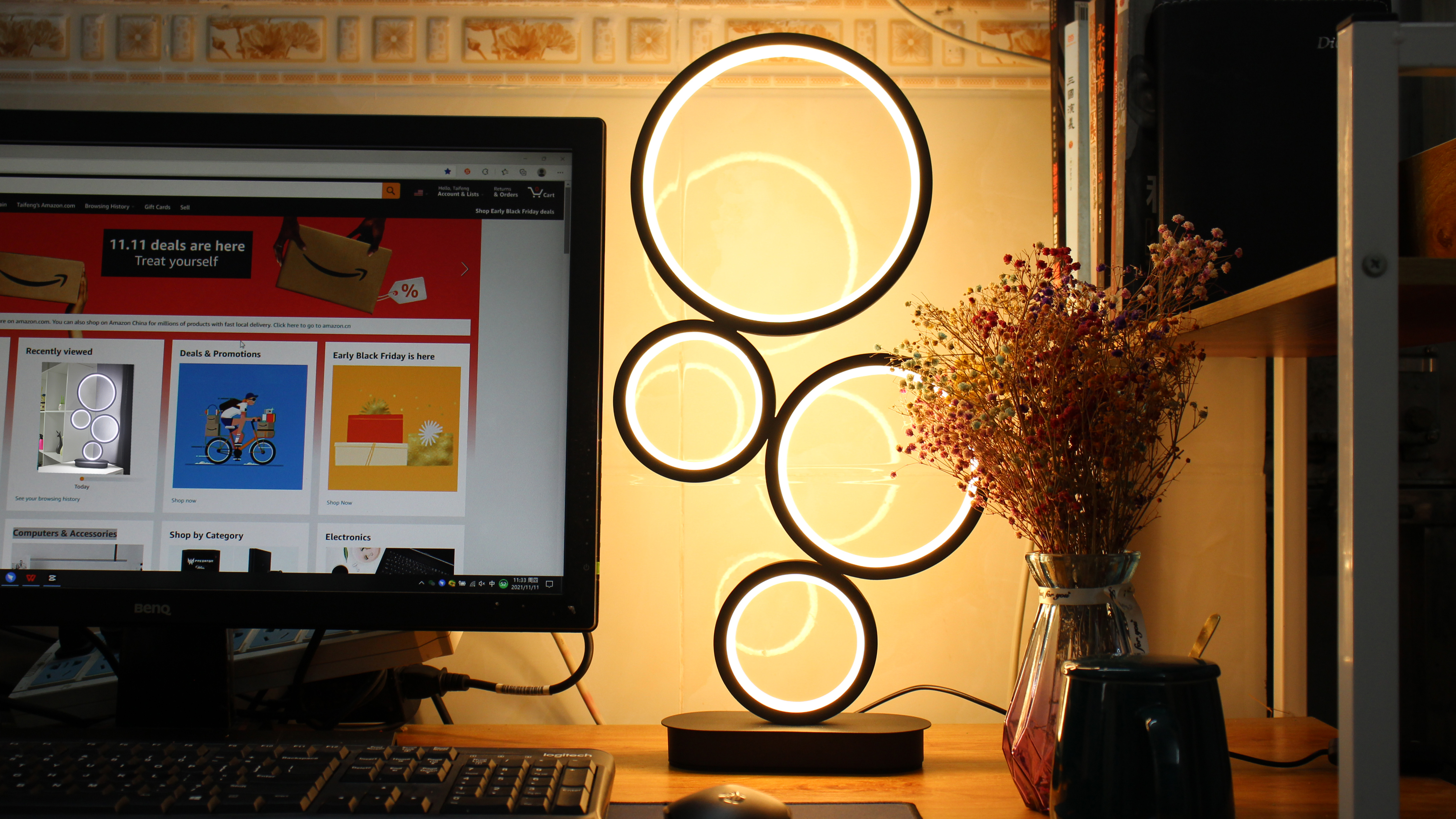 Bedside Table Lamp, 3 Way Touch Control Table Lamp With Wood Grain Base