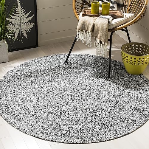 SAFAVIEH Alfombra trenzada Collection de 3 pies, redonda, marfil y negro, hecha a mano rústica de algodón reversible, ideal para zonas de alto