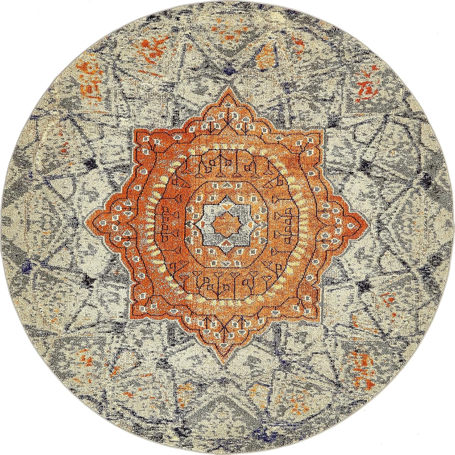 Unique Loom Vita Collection Modern Over-Dyed Center Medallion Vintage Area Rug (8' 0 x 8' 0 Round, Gray/ Ivory)
