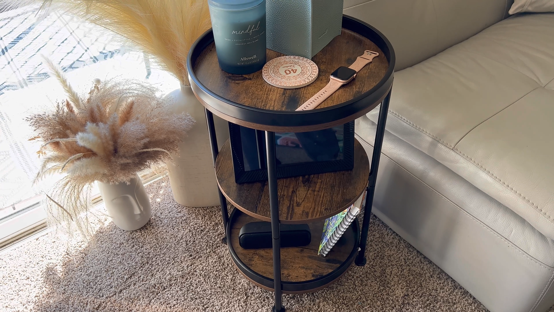 Amazon.com: Dulcii Round Side Table with Storage Tray for Living