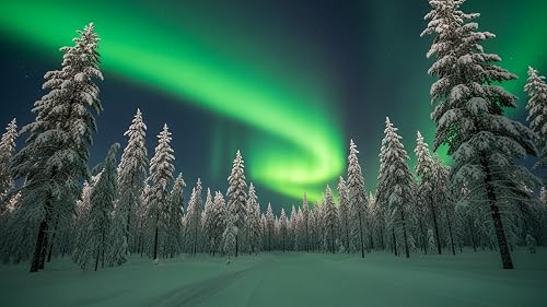 Dancing Neon Green Lights Aurora Sounds | Northern Sky Ambience | Nature FULL HD – vue 8