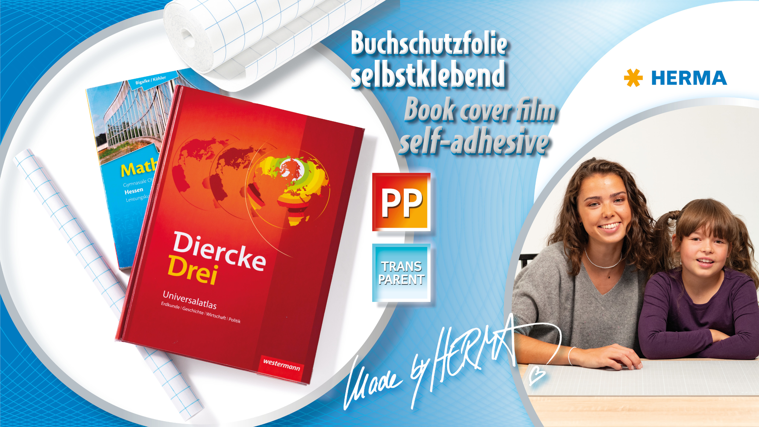 HERMA 7001 Buchschutzfolie selbstklebend transparent, 1 m x 40 cm, reiß- & wasserfest Bucheinschlagfolie, glänzende Buchfolie aus robuster Polypropylen-Folie für dauerhaftes Einbinden Spielzeug