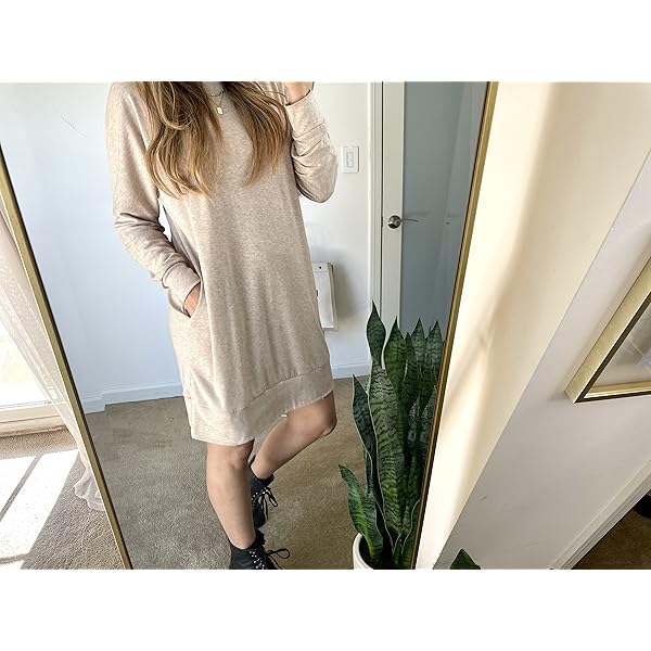 DEARCASE Women's T-Shirt Dress Wine Red Medium V-Neck Spring Winter Casual Loose Long Sleeve Fall Wedding Guest Knee Length Jersey Flowy Stretch Solid A-Line Tunic Swing Sweater Tunic Dresses