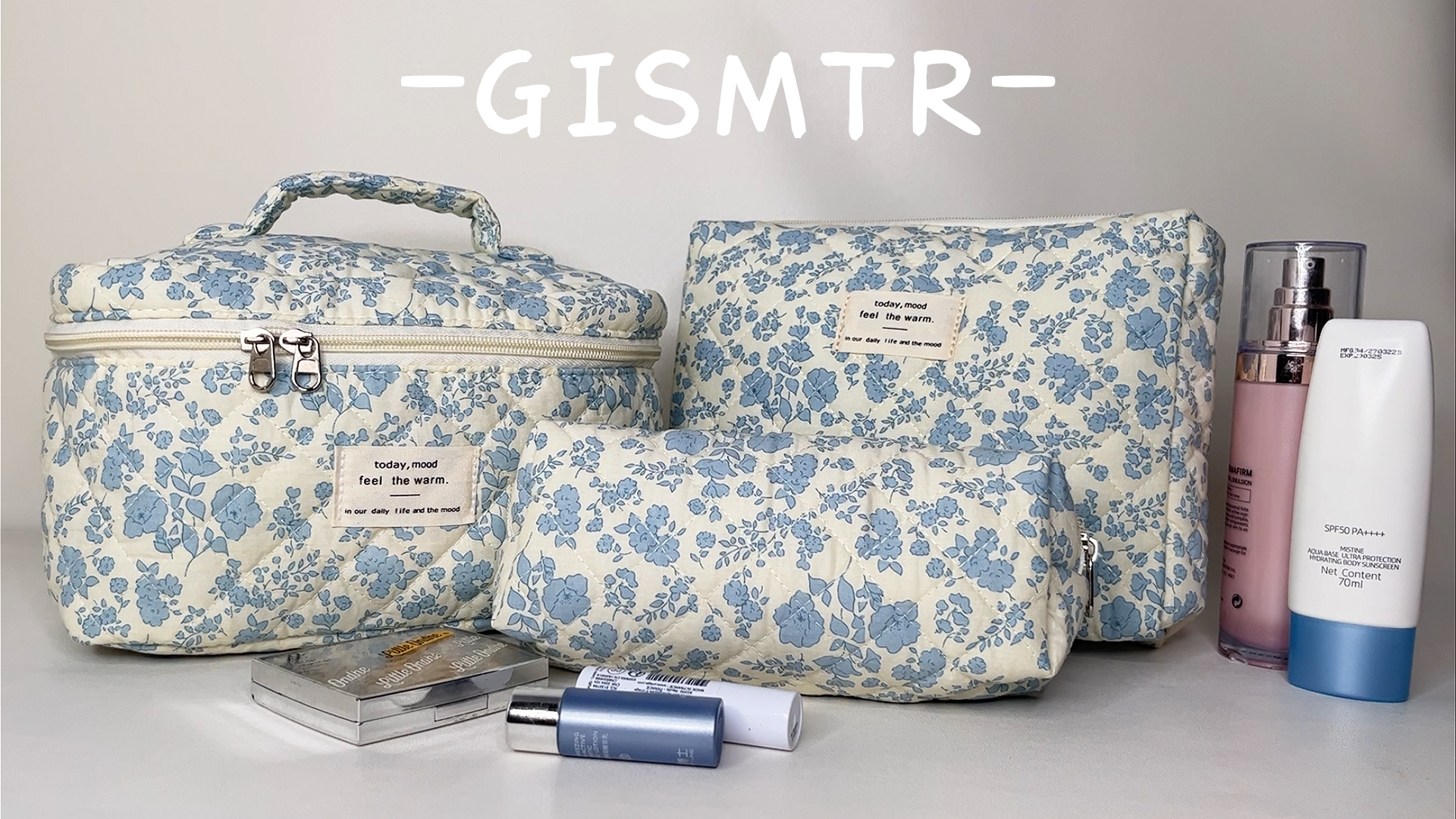 GISMTR 3Pcs Cotton Quilted Makeup Bag Large Travel Cosmetic Bag Coquette Makeup Pouch Cute Aesthetic Floral Toiletry Bag for Women Girls : Beauty & Personal Care