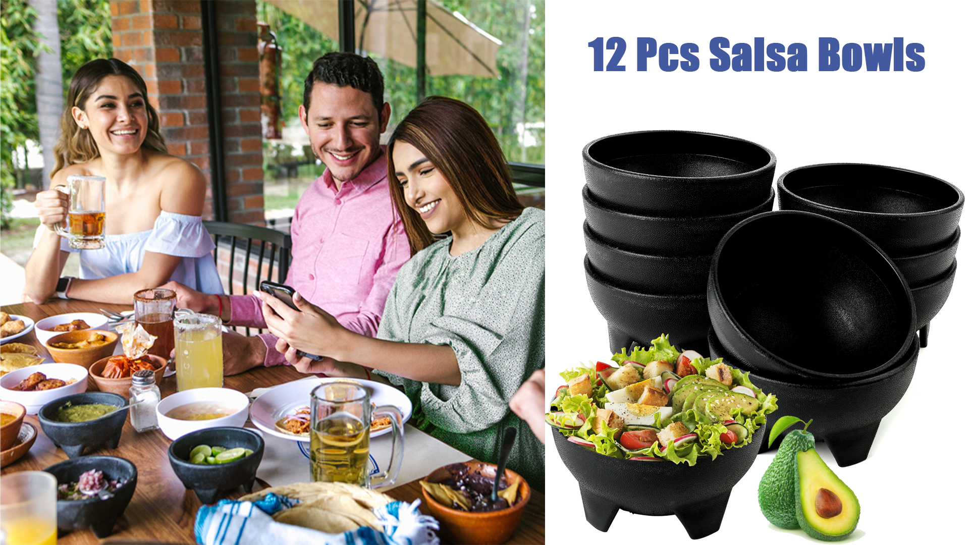 2 Pc Salsa Bowls Plastic Mexican Molcajete Chips Guacamole Bowls Serving Dish