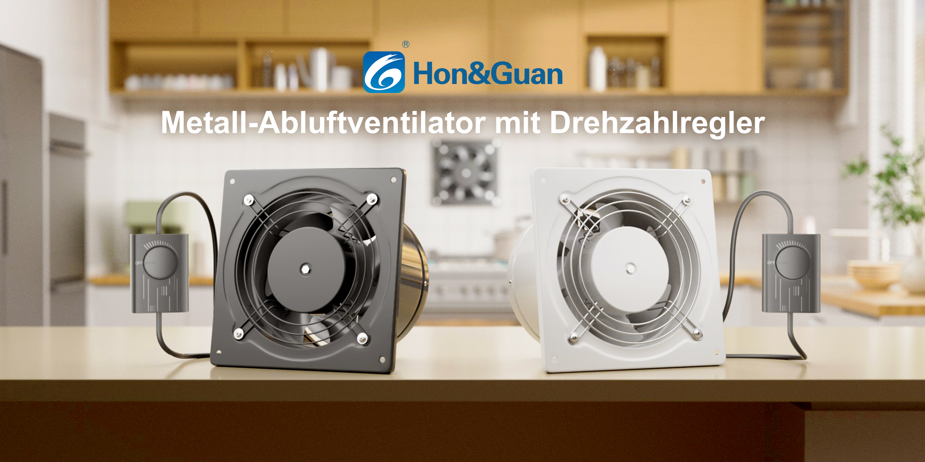 Produktbild von Hon&Guan Abluftventilator 250mm Industriell Mit Drehzahlregelung EU-Stecker, 1680m³/h Badlüfter Mit Jalousieklappe Für Garagen Keller Dachboden Fensterlüftung
