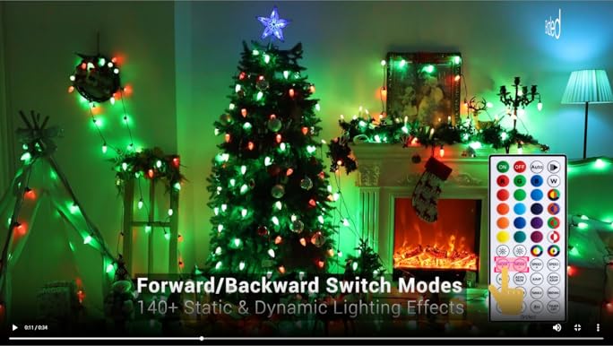 Forest Fire&Green➕Red&Green➕Rainbowセット Brizled RGB C9 Christmas Lights Outdoor, 67ft 102 LED Color