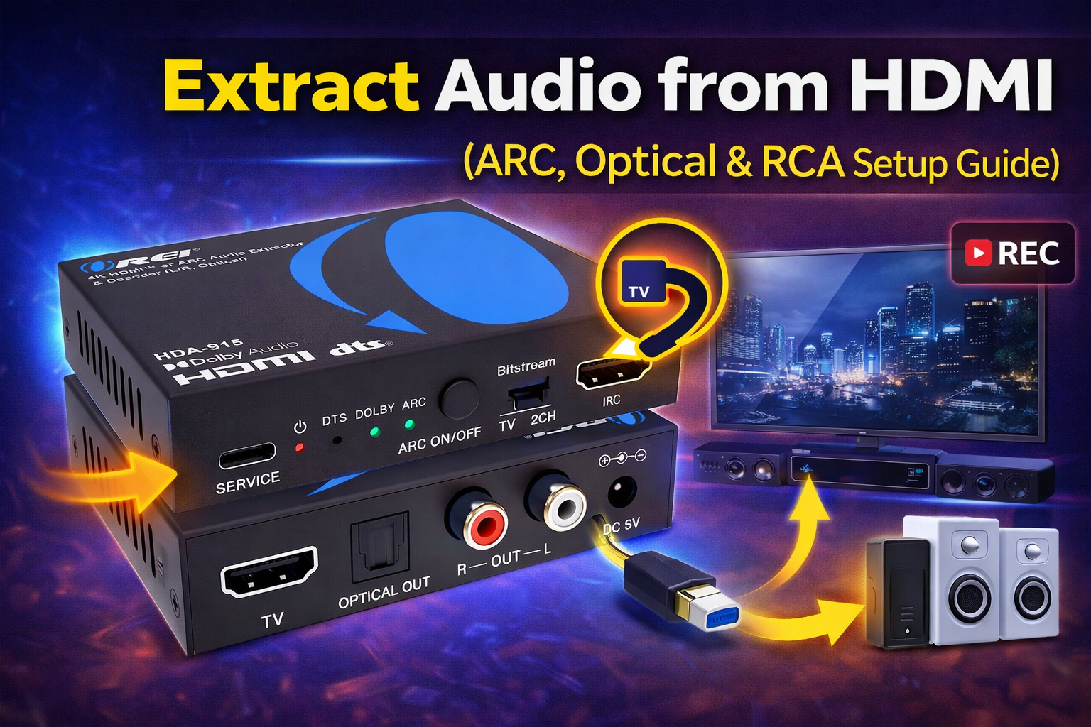 OREI 4K@60Hz HDMI Audio Extractor & Decoder with ARC, HDCP 2.2