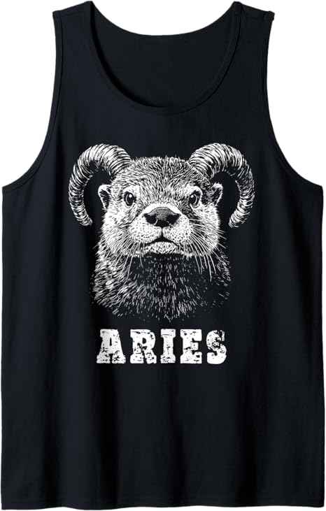 Funny Vintage Minimalist Line Art Otter as Aries Zodiac Sign Tank Top