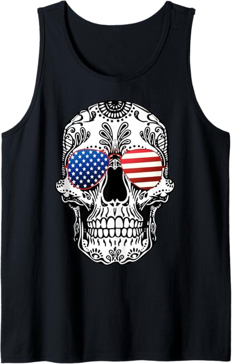 Skull American Flag Glasses Sugar Skull US Stars & Stripes Tank Top