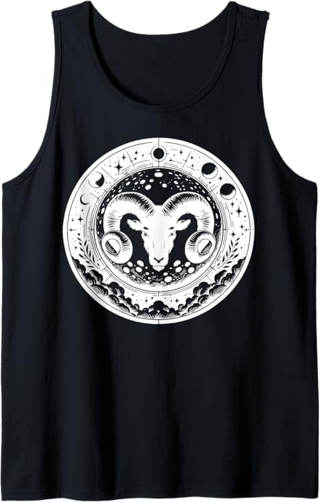 Astrological Ram Head Symbol Oa Moon Aries Sign Tank Top