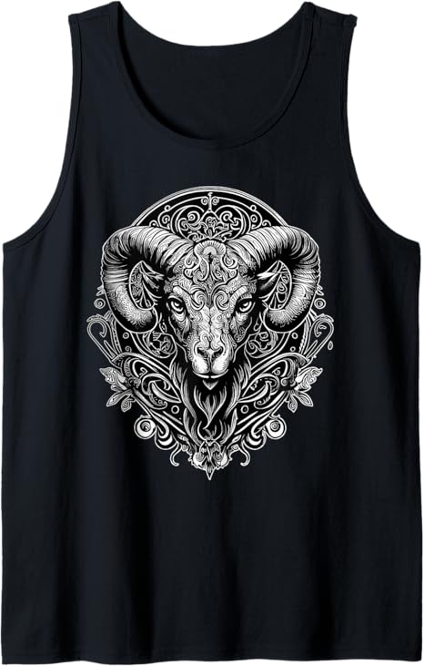 Aries Zodiac Sign Ornate Ram Astrology Horoscope Tank Top