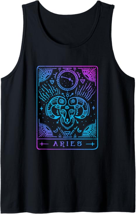 Aries Hand-Drawn Horoscope Art / Astrology & Zodiac Sign Tank Top