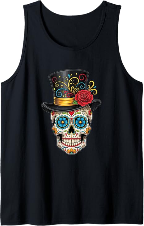 Sugar Skull Top Hat Red Rose Halloween Artwork
