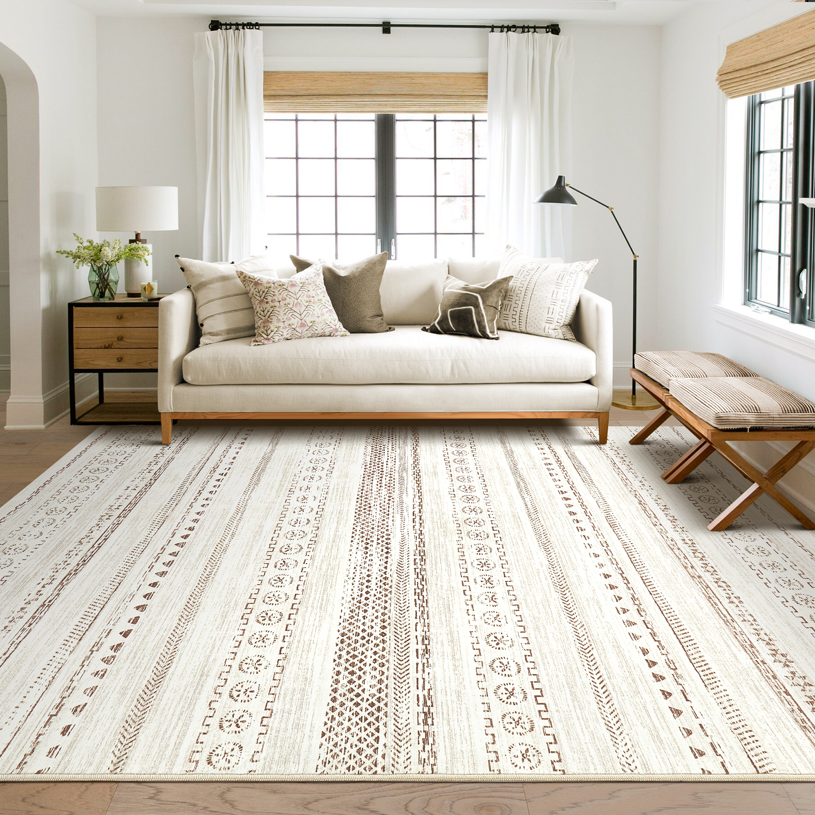 Tapete decorativo 5x7 geométrico boho marrón lavable miniatura 7