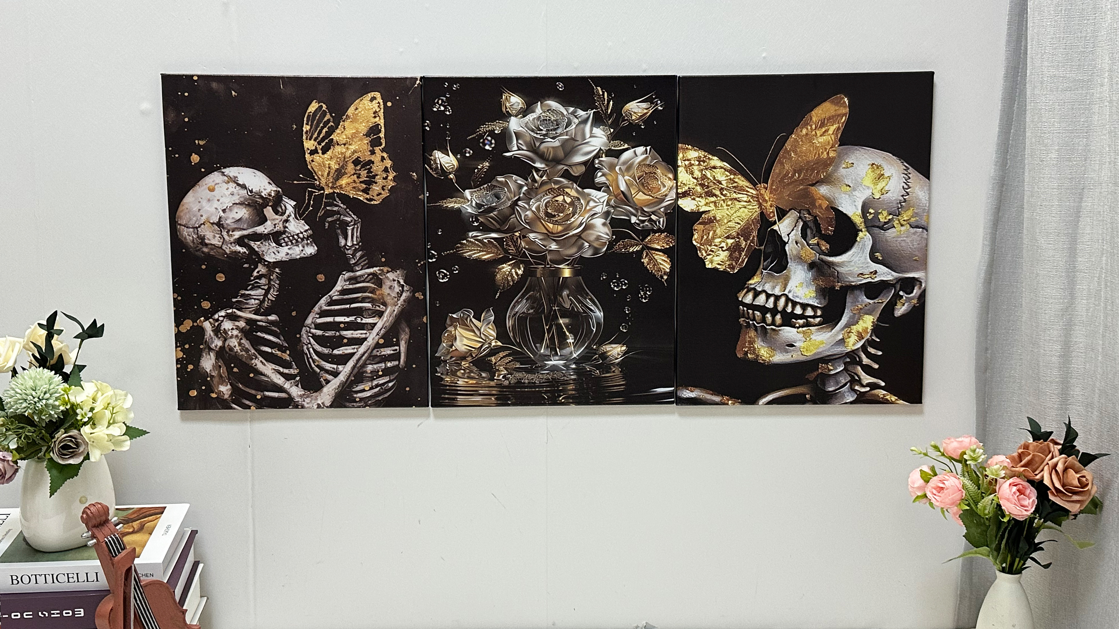 Amazon.com: SWQYLB Black and Gold Skull Wall Art 3 Pieces Skeleton