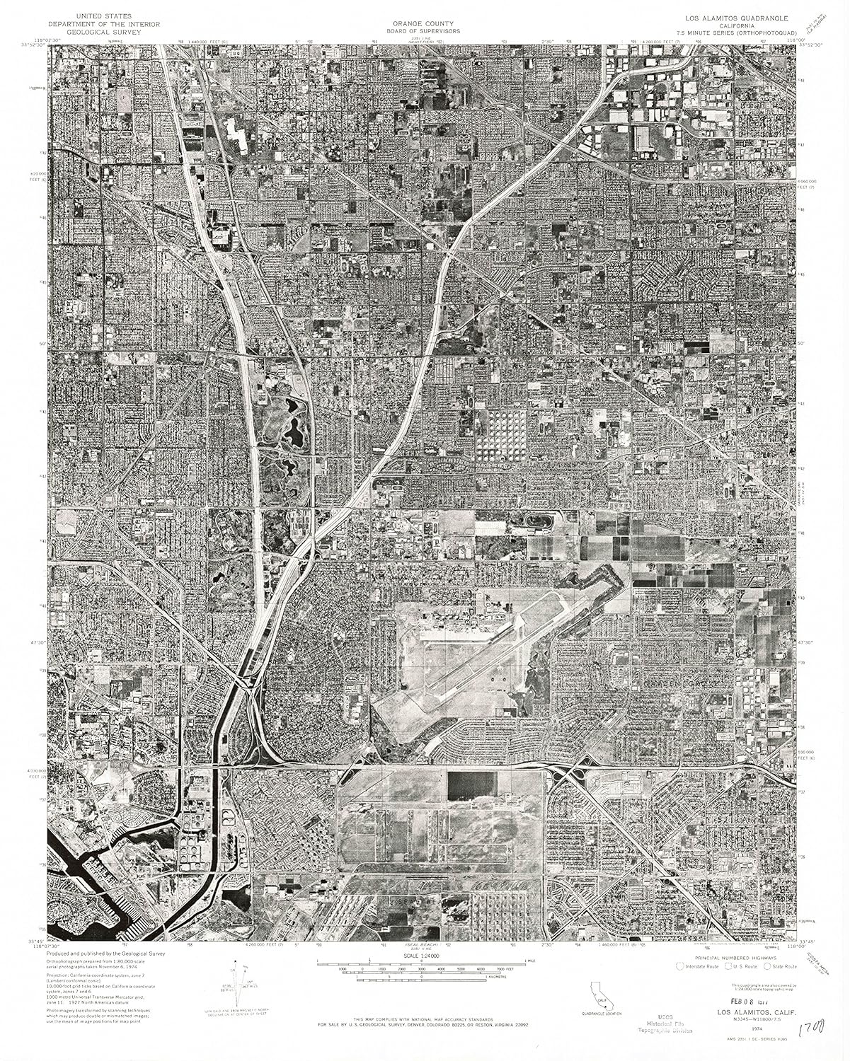 YellowMaps Los Alamitos CA topo map, 1:24000 Scale, 7.5 X 7.5 Minute, Historical, 1974, Updated 1977, 26.9 x 21.5 in - Polypropylene